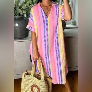 RUBY DRESS in PINK STRIPE - ONE SIZE - BNWT - 100% COTTON CHEESECLOTH